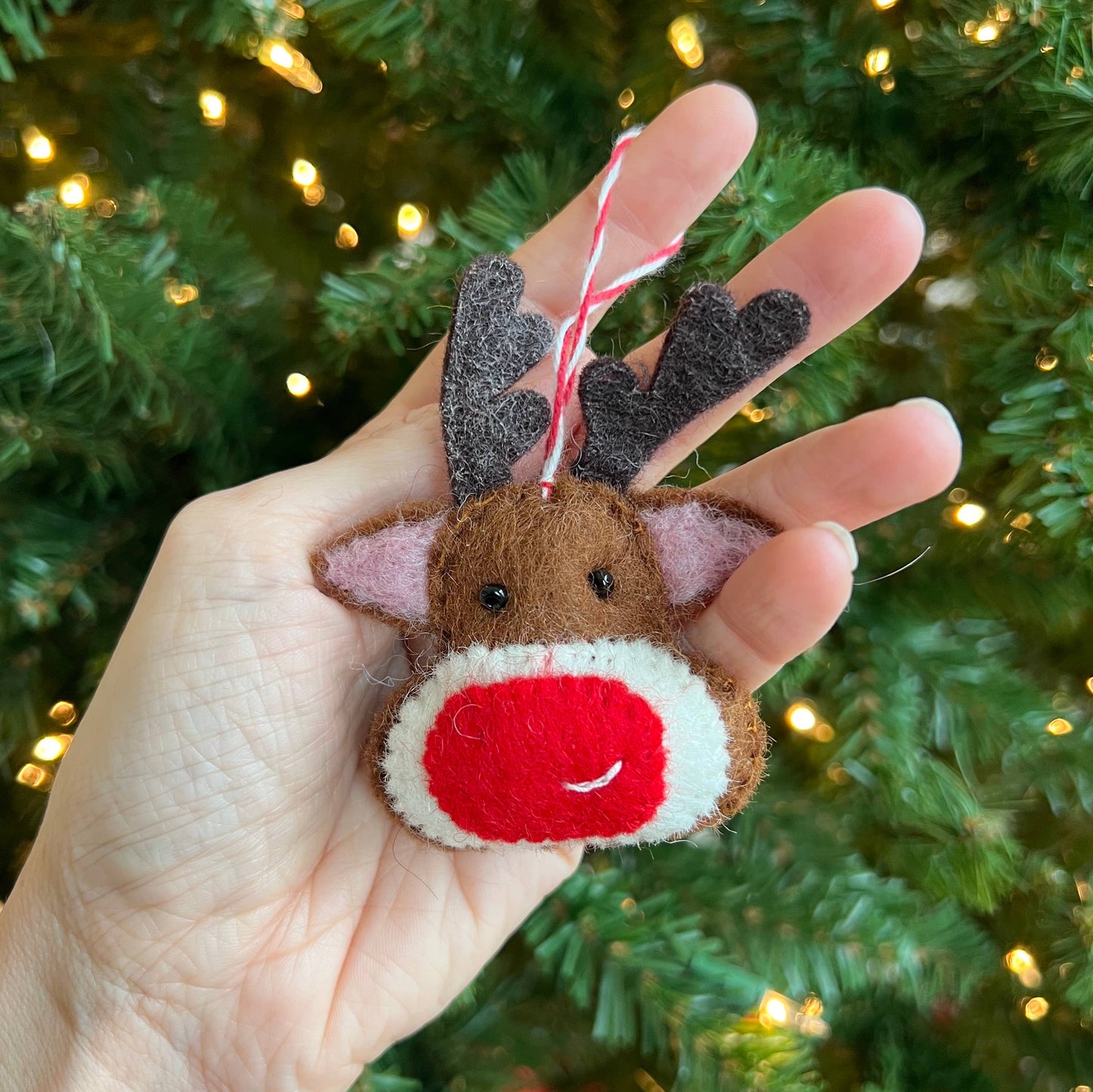 Red Nose Reindeer Felt Wool Christmas Ornament