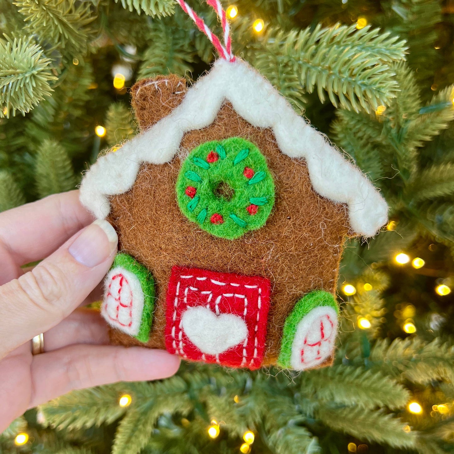 Gingerbread House, Brown, Felt Wool Christmas Ornament