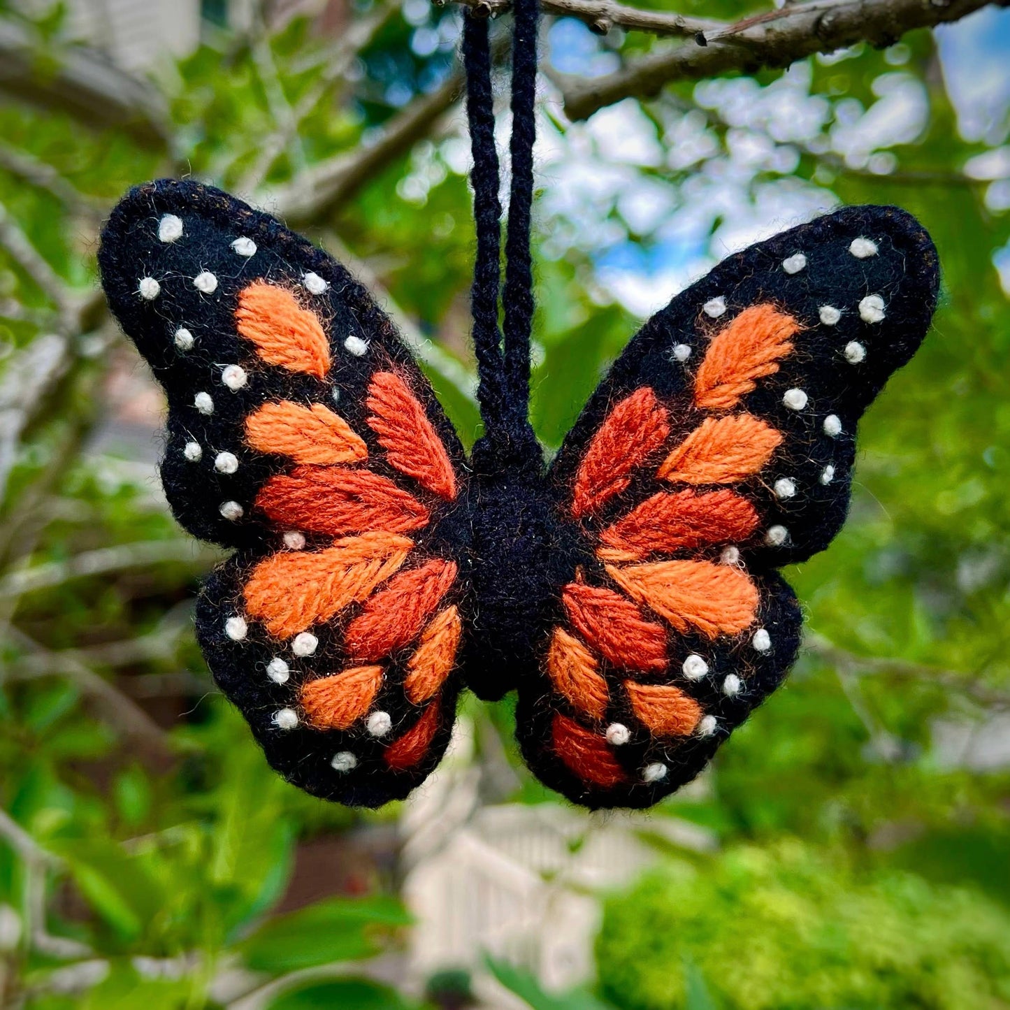 Monarch Butterfly Embroidered Wool Christmas Ornament