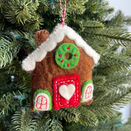 Gingerbread House, Brown, Felt Wool Christmas Ornament