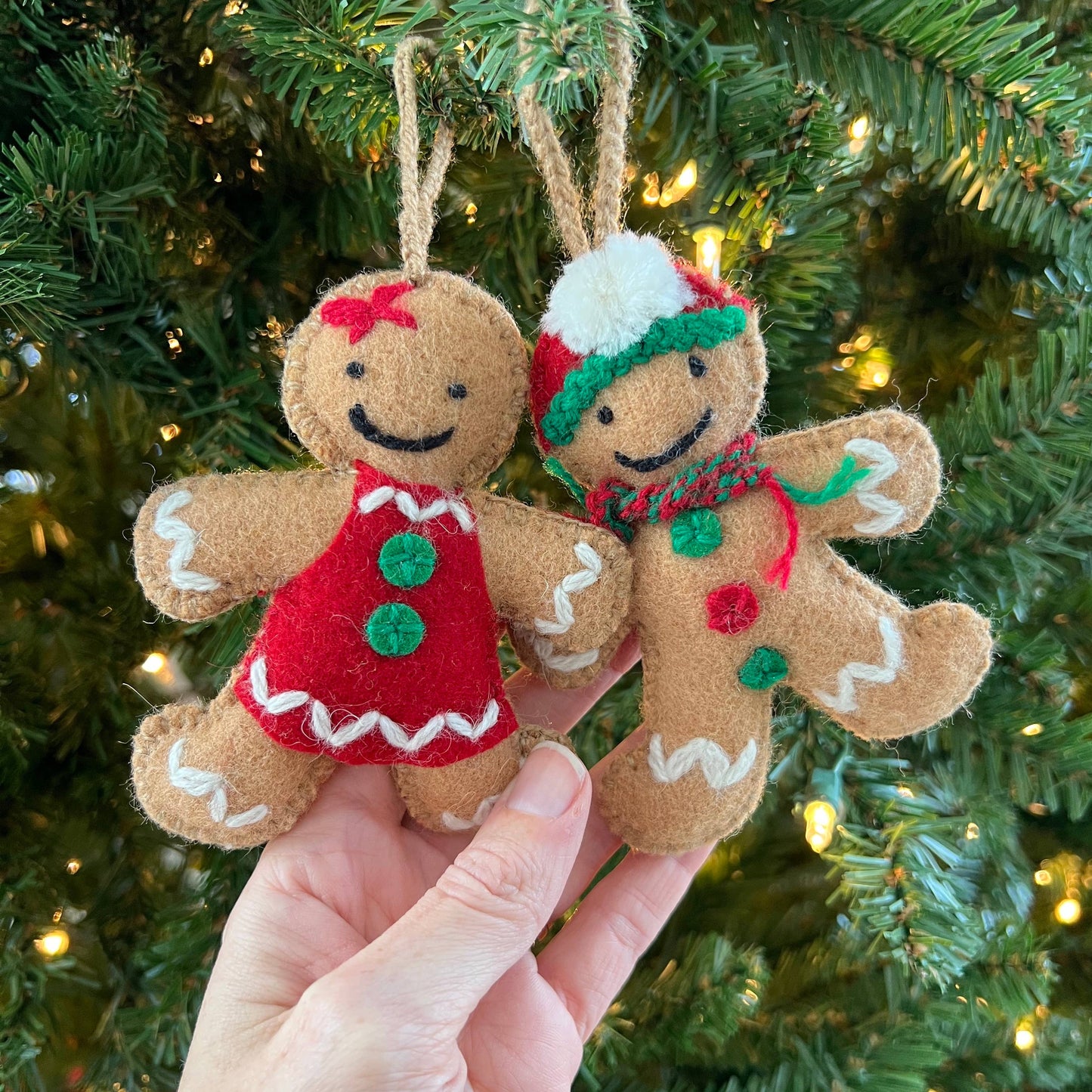 Gingerbread Man Embroidered Wool Christmas Ornament