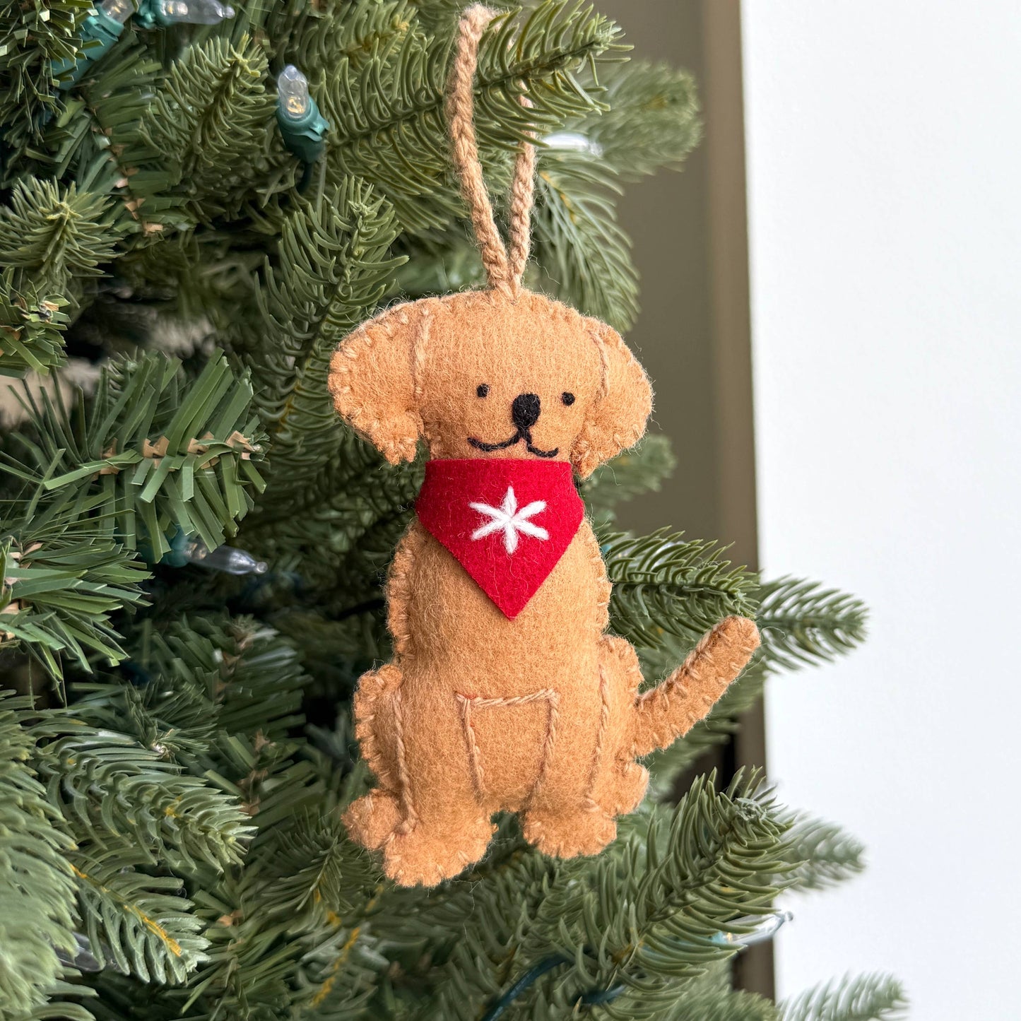 Dog with Bandana Embroidered Wool Ornament
