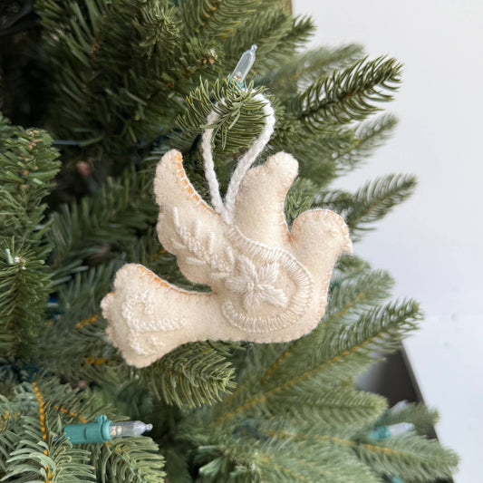 White Dove Embroidered Wool Christmas Ornament