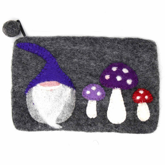 Gnome & Mushroom Felt Zipper Pouch