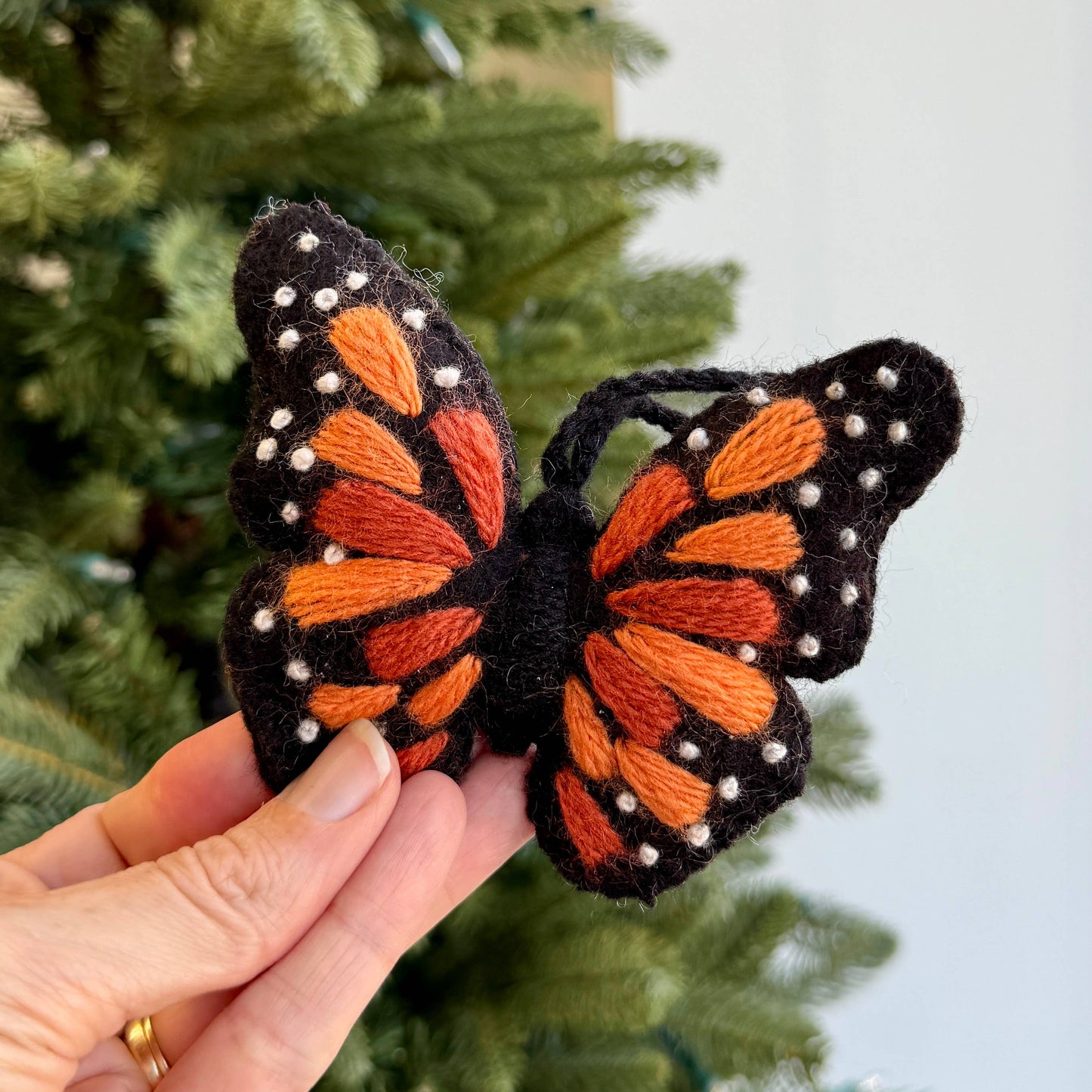 Monarch Butterfly Embroidered Wool Christmas Ornament