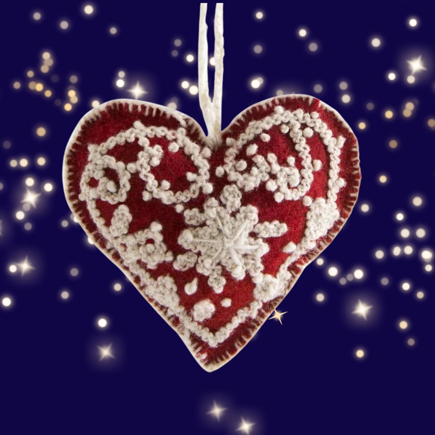 Heart Embroidered Holiday Ornament