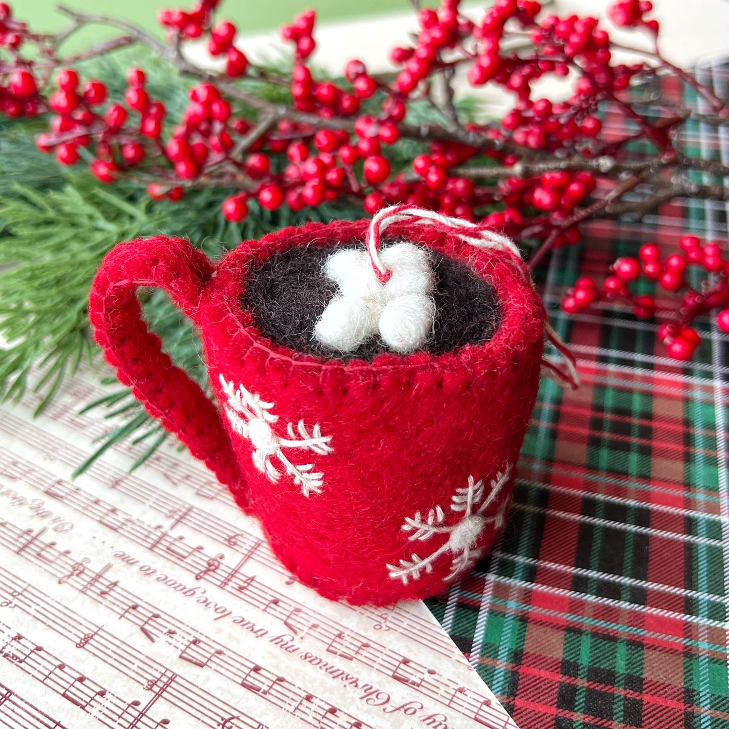 Hot Chocolate Felt Wool Christmas Ornament