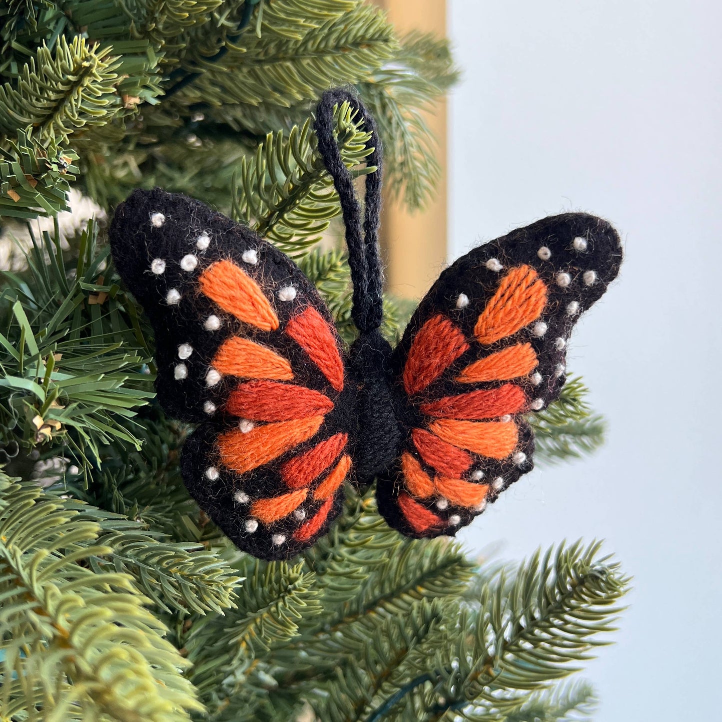 Monarch Butterfly Embroidered Wool Christmas Ornament