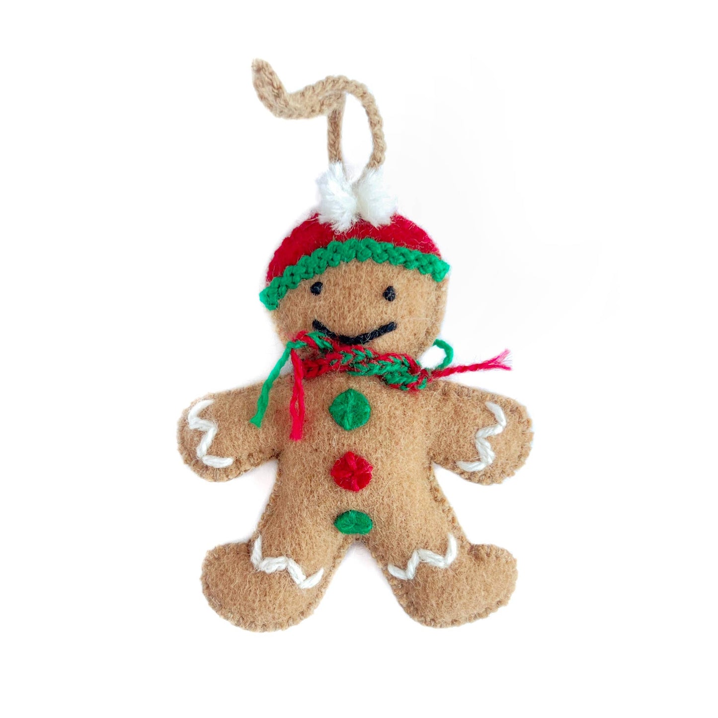 Gingerbread Man Embroidered Wool Christmas Ornament