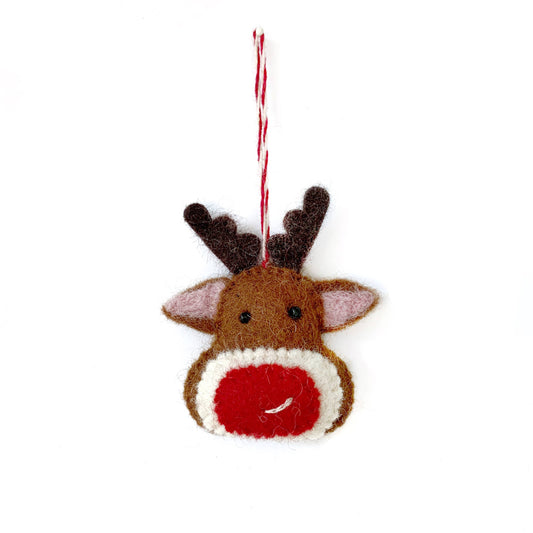 Red Nose Reindeer Felt Wool Christmas Ornament