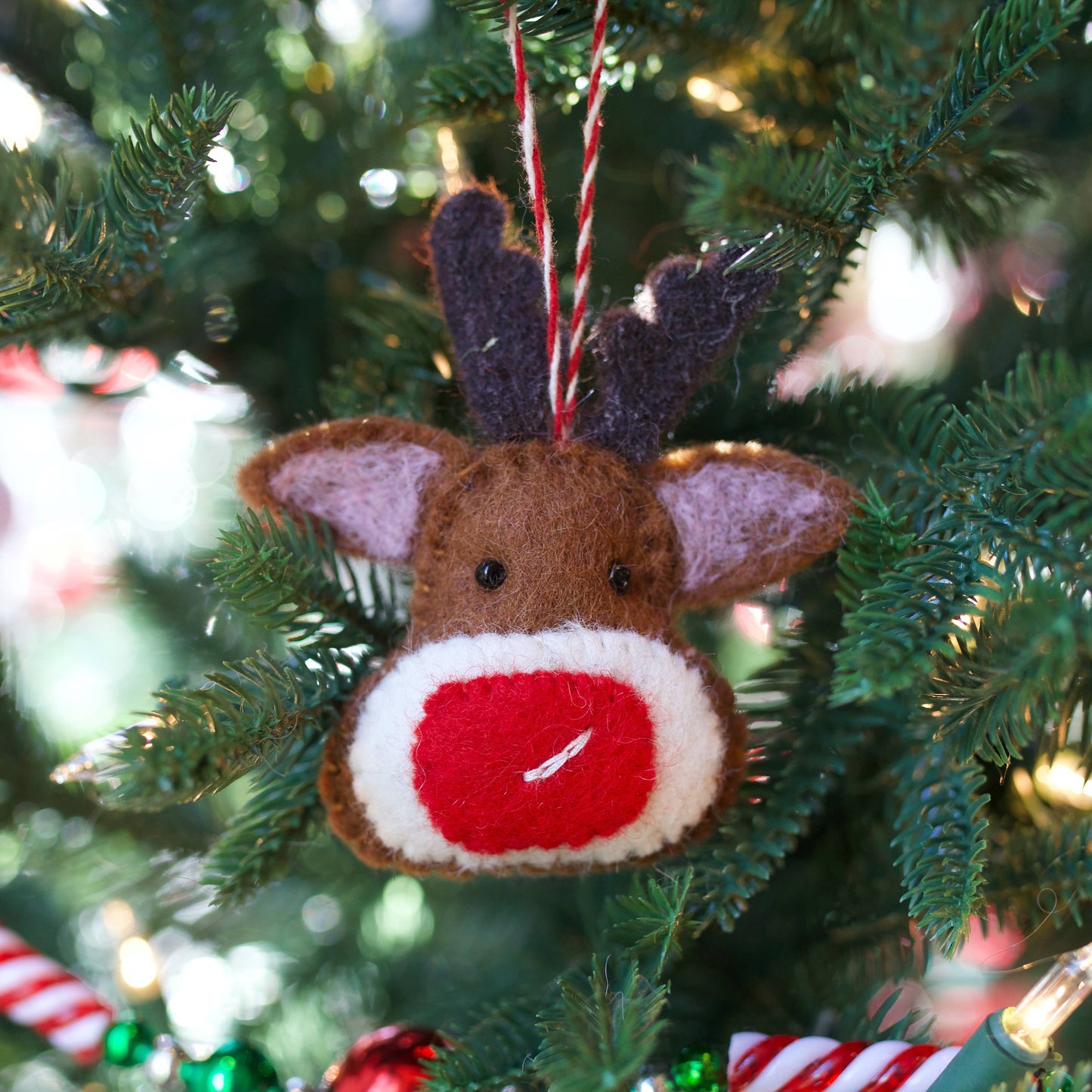 Red Nose Reindeer Felt Wool Christmas Ornament