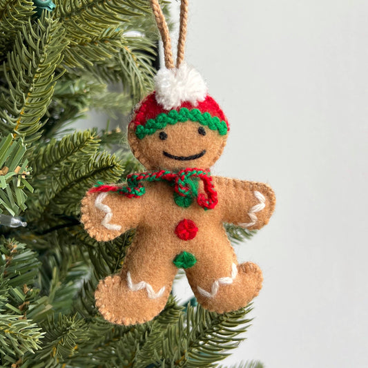 Gingerbread Man Embroidered Wool Christmas Ornament