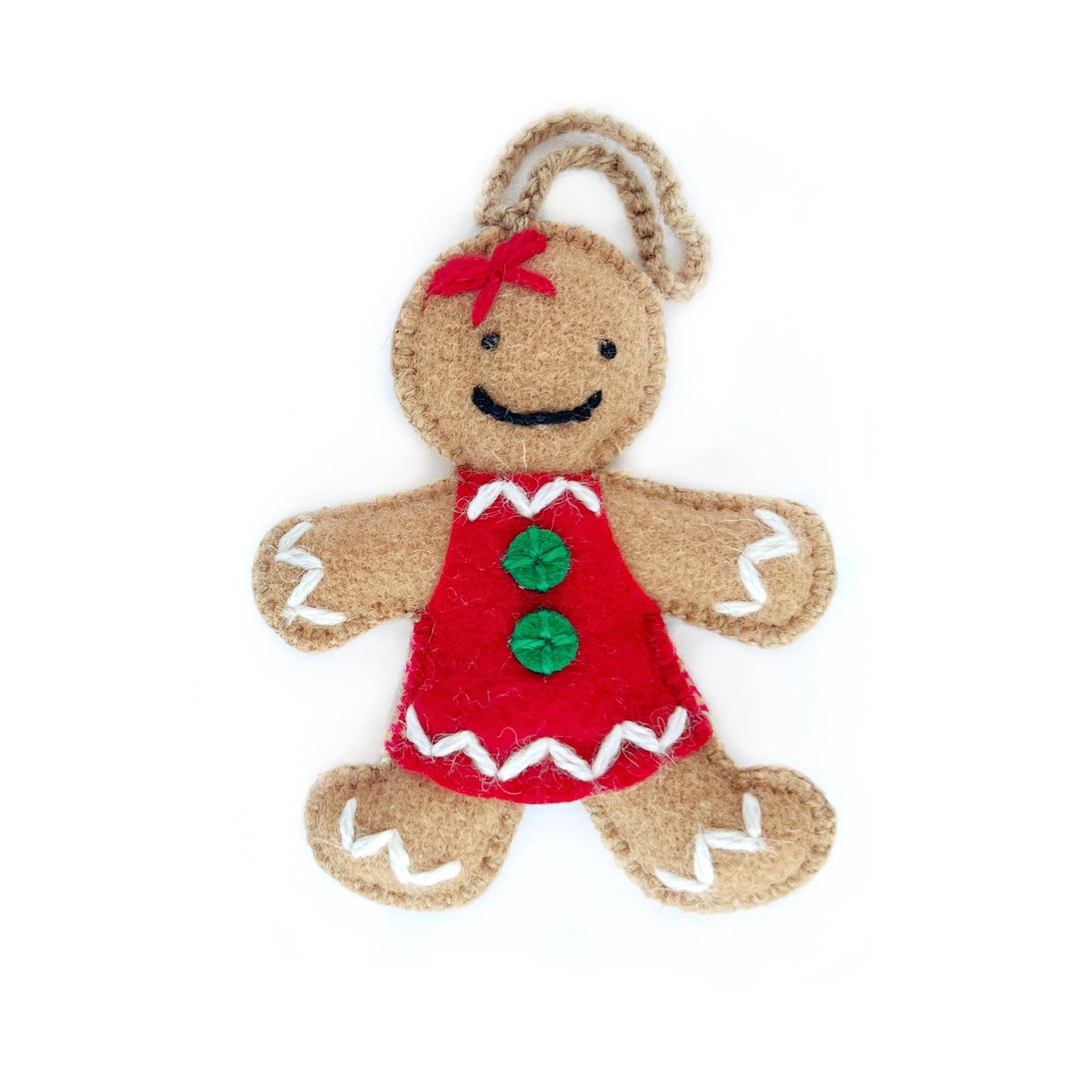 Gingerbread Woman Embroidered Wool Christmas Ornament