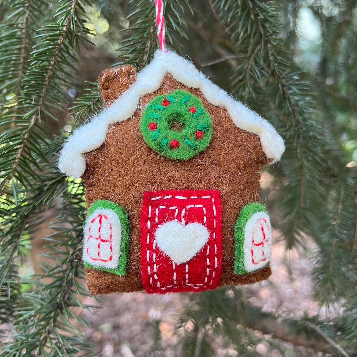 Gingerbread House, Brown, Felt Wool Christmas Ornament