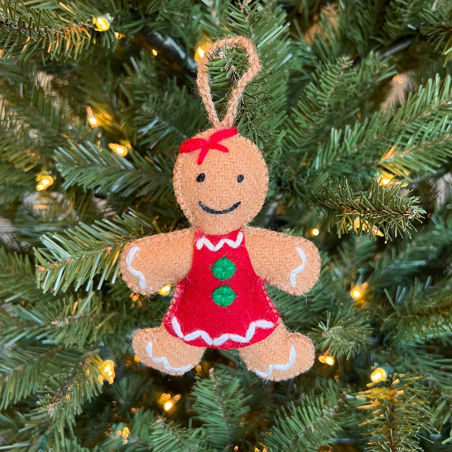 Gingerbread Woman Embroidered Wool Christmas Ornament