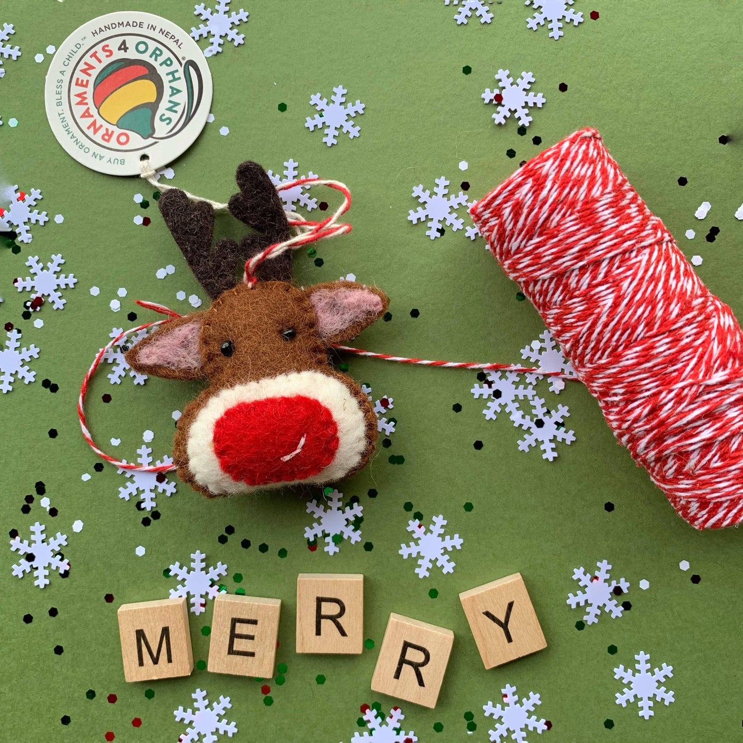 Red Nose Reindeer Felt Wool Christmas Ornament