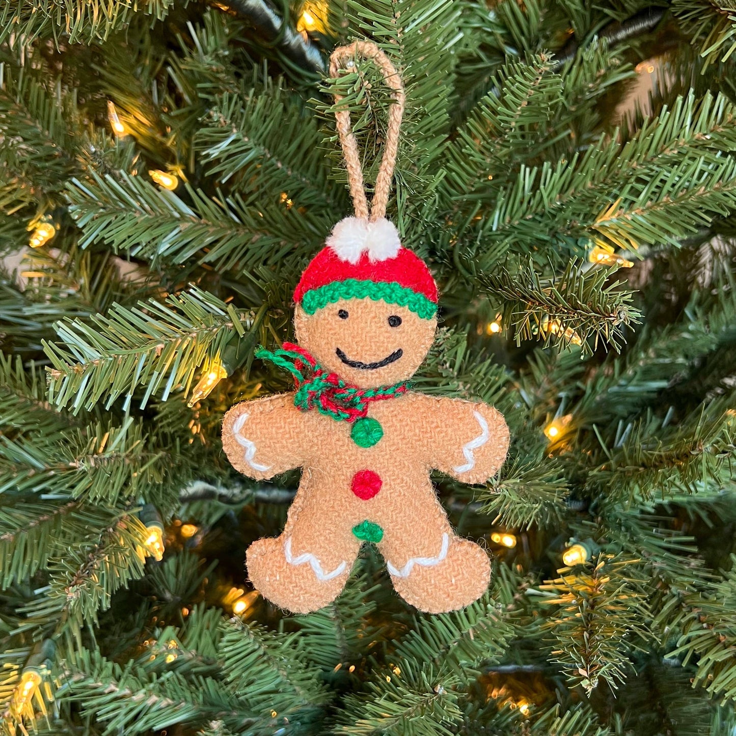 Gingerbread Man Embroidered Wool Christmas Ornament