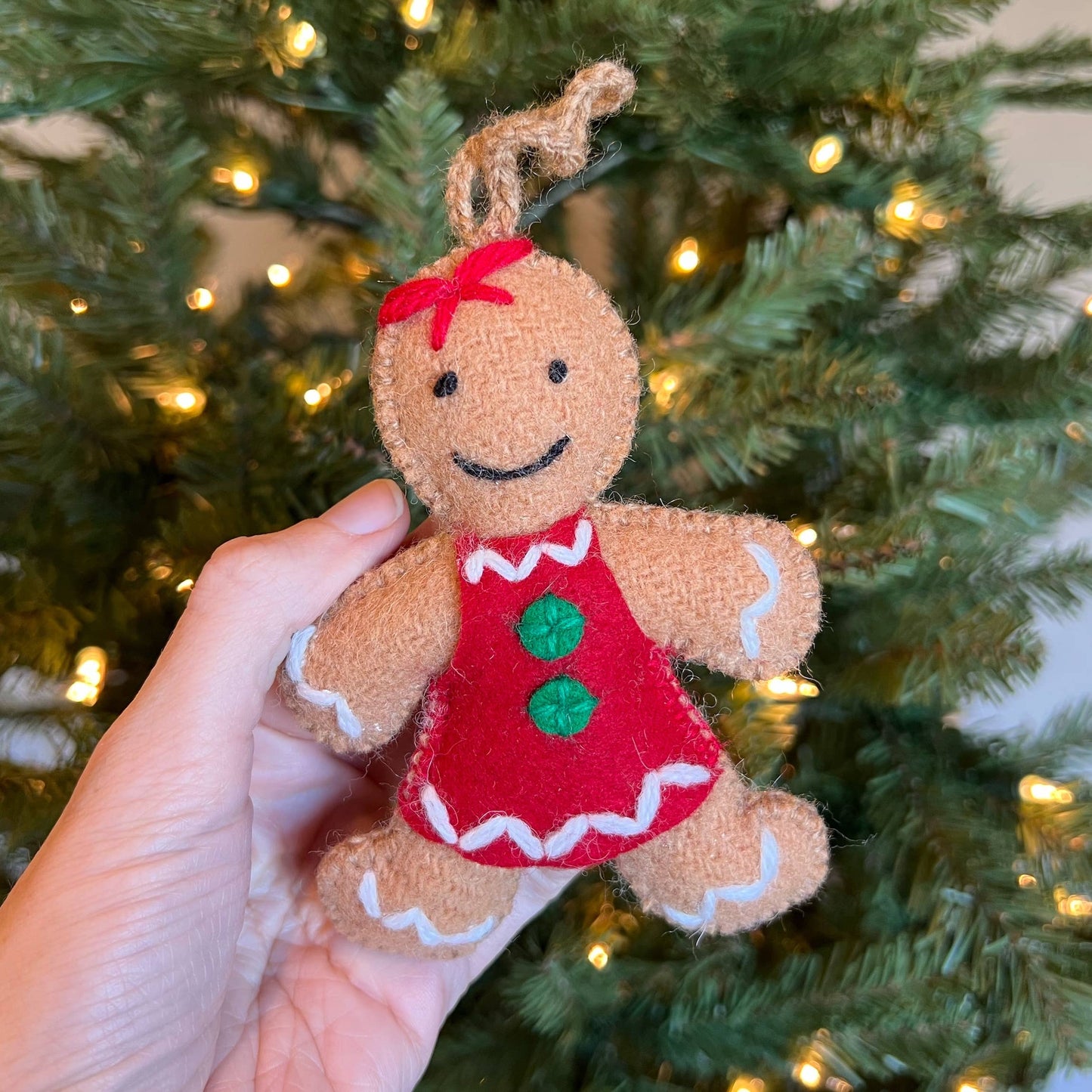 Gingerbread Woman Embroidered Wool Christmas Ornament