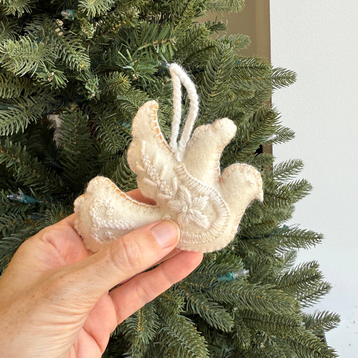 White Dove Embroidered Wool Christmas Ornament